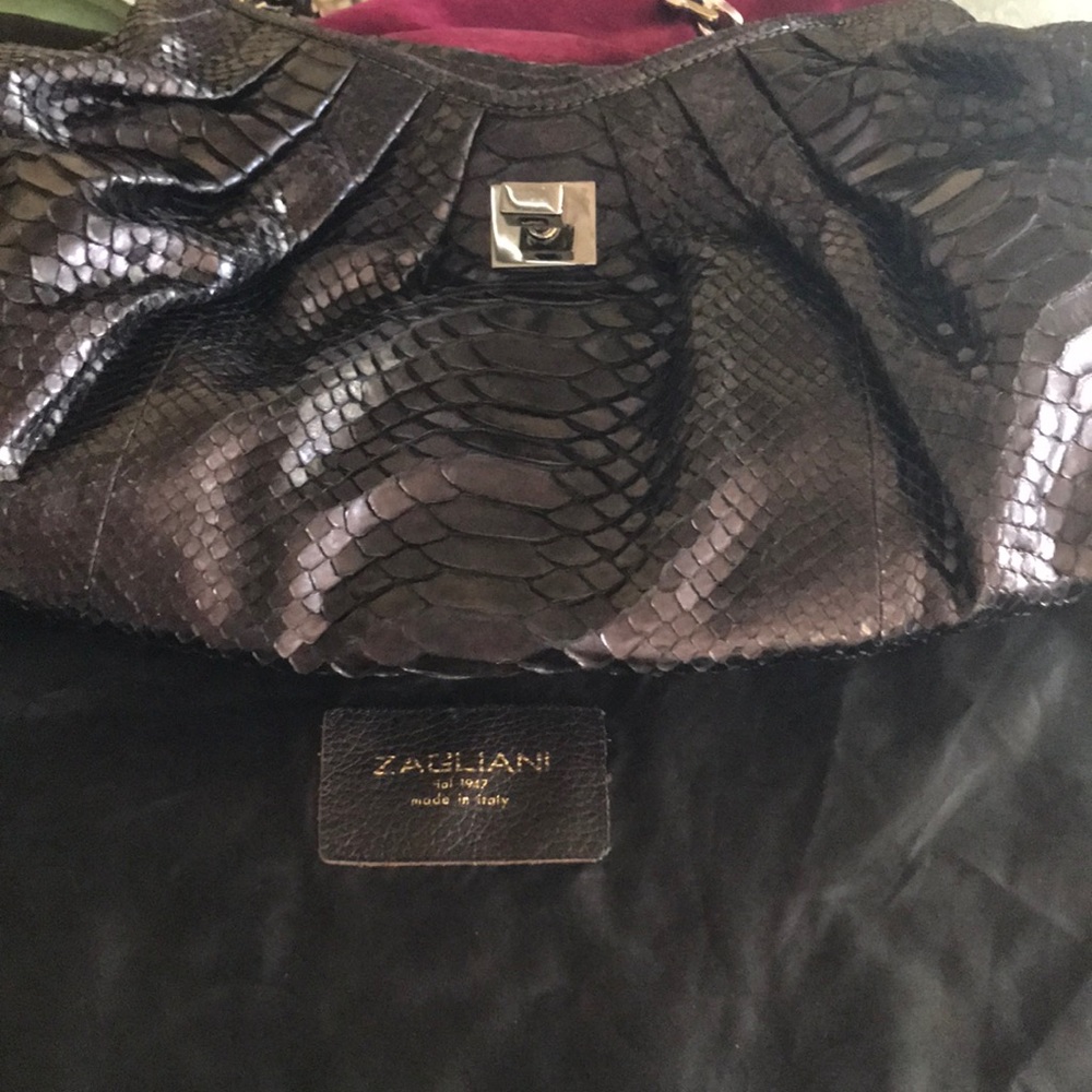 Zagliani Black python handbag - Picture 5 of 5
